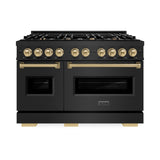 ZLINE Autograph Edition 48 in. 6.7 cu. ft. Classic Double Oven Dual Fuel Range with 8 Burner Gas Cooktop in Black Stainless Steel and Champagne Bronze Accents (CDRBZ-48-CB) - (CDRBZ48CB) -