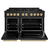 ZLINE Autograph Edition 48 in. 6.7 cu. ft. Classic Double Oven Dual Fuel Range with 8 Burner Gas Cooktop in Black Stainless Steel and Champagne Bronze Accents (CDRBZ-48-CB) - (CDRBZ48CB) -