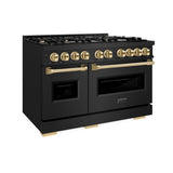 ZLINE Autograph Edition 48 in. 6.7 cu. ft. Classic Double Oven Dual Fuel Range with 8 Burner Gas Cooktop in Black Stainless Steel and Polished Gold Accents (CDRBZ-48-G) - (CDRBZ48G) -
