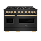 ZLINE Autograph Edition 48 in. 6.7 cu. ft. Classic Double Oven Dual Fuel Range with 8 Burner Gas Cooktop in Black Stainless Steel and Polished Gold Accents (CDRBZ-48-G) - (CDRBZ48G) -