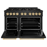 ZLINE Autograph Edition 48 in. 6.7 cu. ft. Classic Double Oven Dual Fuel Range with 8 Burner Gas Cooktop in Black Stainless Steel and Polished Gold Accents (CDRBZ-48-G) - (CDRBZ48G) -