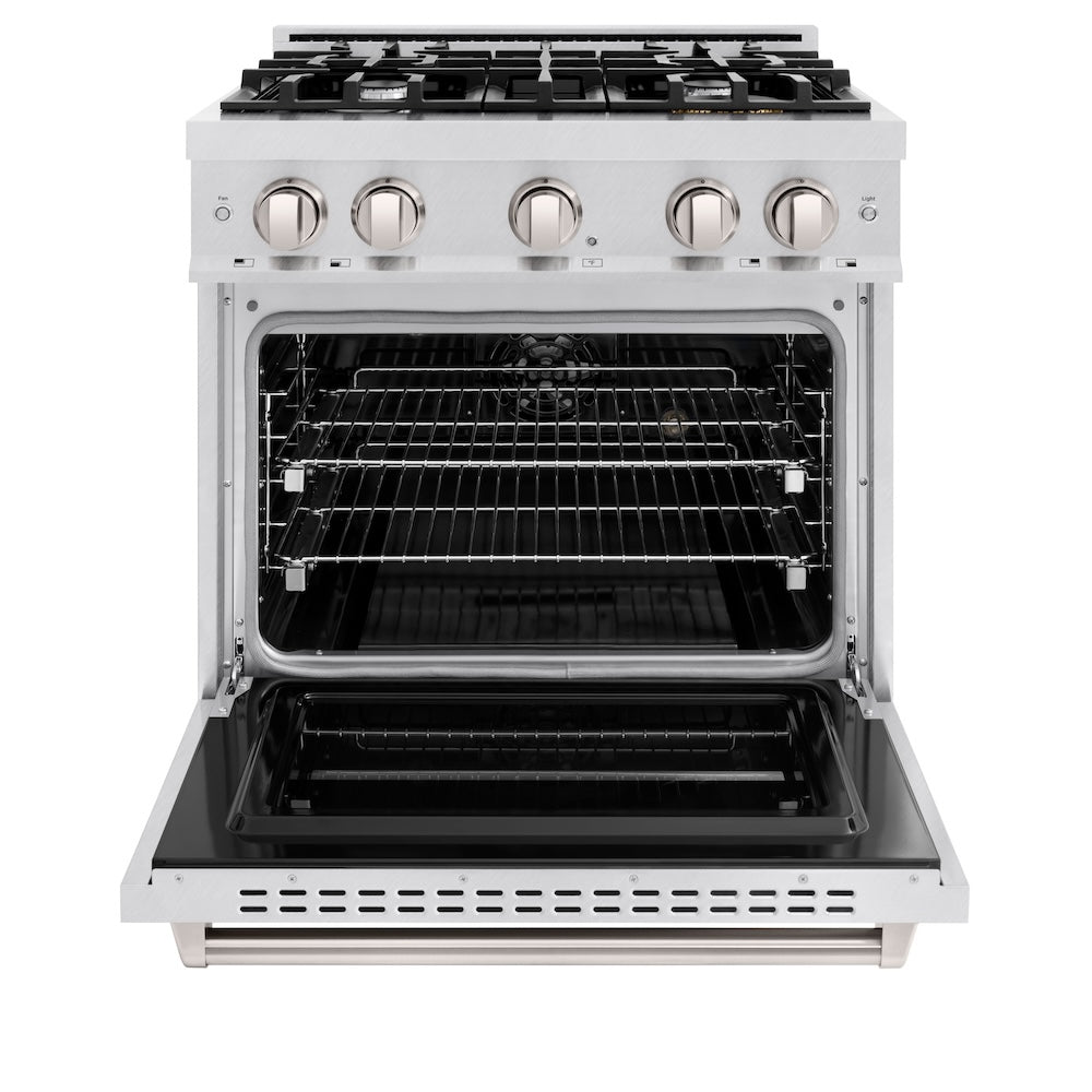 ZLINE 30 in. 4.2 cu. ft. Classic Dual Fuel Range with 4 Burner Gas Cooktop and Electric Convection Oven in DuraSnow® Stainless Steel (CDRS-30) - (CDRS30) -