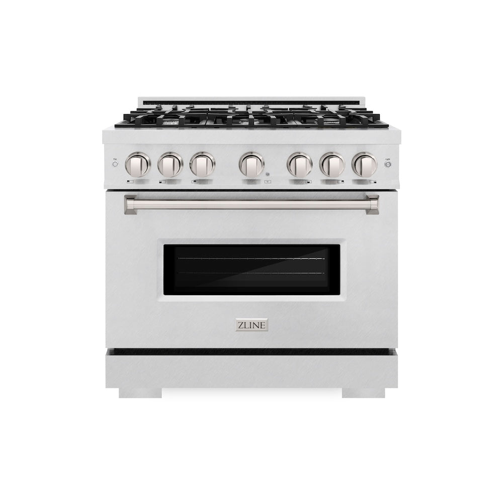 ZLINE 36 in. 5.2 cu. ft. Classic Dual Fuel Range with 6 Burner Gas Cooktop and Electric Convection Oven in DuraSnow® Stainless Steel (CDRS-36) - (CDRS36) -