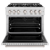 ZLINE 36 in. 5.2 cu. ft. Classic Dual Fuel Range with 6 Burner Gas Cooktop and Electric Convection Oven in DuraSnow® Stainless Steel (CDRS-36) - (CDRS36) -