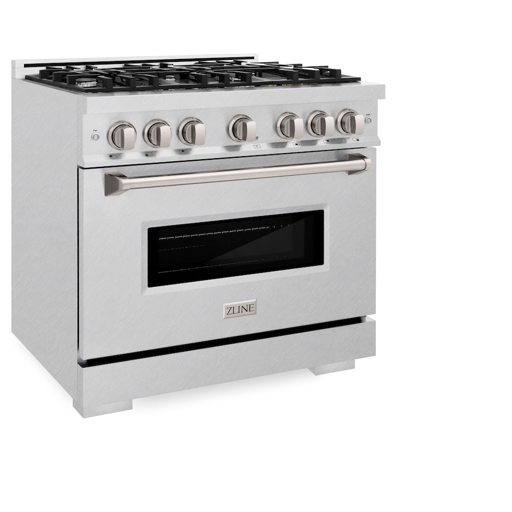ZLINE 36 in. 5.2 cu. ft. Classic Dual Fuel Range with 6 Burner Gas Cooktop and Electric Convection Oven in DuraSnow® Stainless Steel (CDRS-36) - (CDRS36) -
