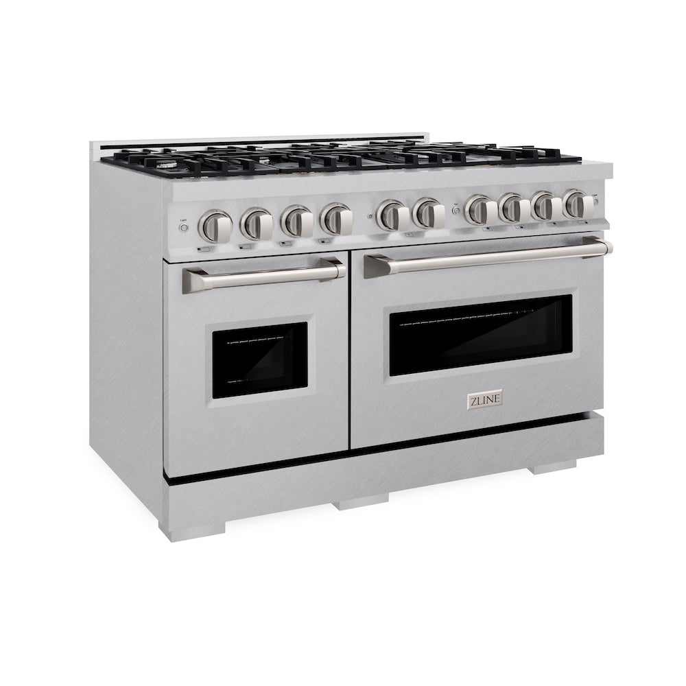 ZLINE 48 in. 6.7 cu. ft. Classic Double Oven Dual Fuel Range with 8 Burner Gas Cooktop in DuraSnow® Stainless Steel (CDRS-48) - (CDRS48) -