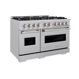 ZLINE 48 in. 6.7 cu. ft. Classic Double Oven Dual Fuel Range with 8 Burner Gas Cooktop in DuraSnow® Stainless Steel (CDRS-48) - (CDRS48) -