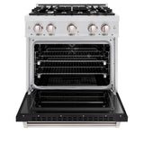 ZLINE 30 in. 4.2 cu. ft. Classic Dual Fuel Range with 4 Burner Gas Cooktop and Electric Convection Oven in DuraSnow® Stainless Steel with Black Matte Door (CDRS-BLM-30) - (CDRSBLM30) -
