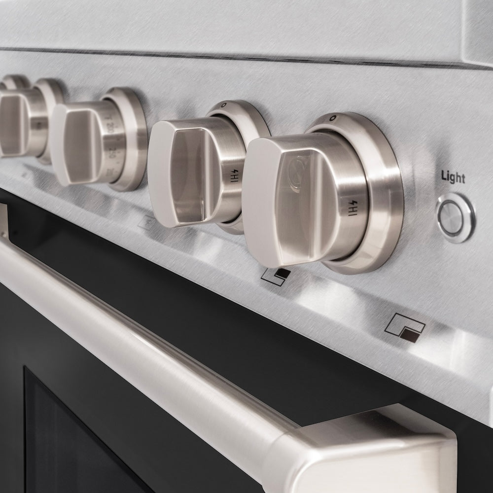 ZLINE 30 in. 4.2 cu. ft. Classic Dual Fuel Range with 4 Burner Gas Cooktop and Electric Convection Oven in DuraSnow® Stainless Steel with Black Matte Door (CDRS-BLM-30) - (CDRSBLM30) -