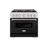 ZLINE 36 in. 5.2 cu. ft. Classic Dual Fuel Range with 6 Burner Gas Cooktop and Electric Convection Oven in DuraSnow® Stainless Steel with Black Matte Door (CDRS-BLM-36) - (CDRSBLM36) -