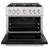 ZLINE 36 in. 5.2 cu. ft. Classic Dual Fuel Range with 6 Burner Gas Cooktop and Electric Convection Oven in DuraSnow® Stainless Steel with Black Matte Door (CDRS-BLM-36) - (CDRSBLM36) -