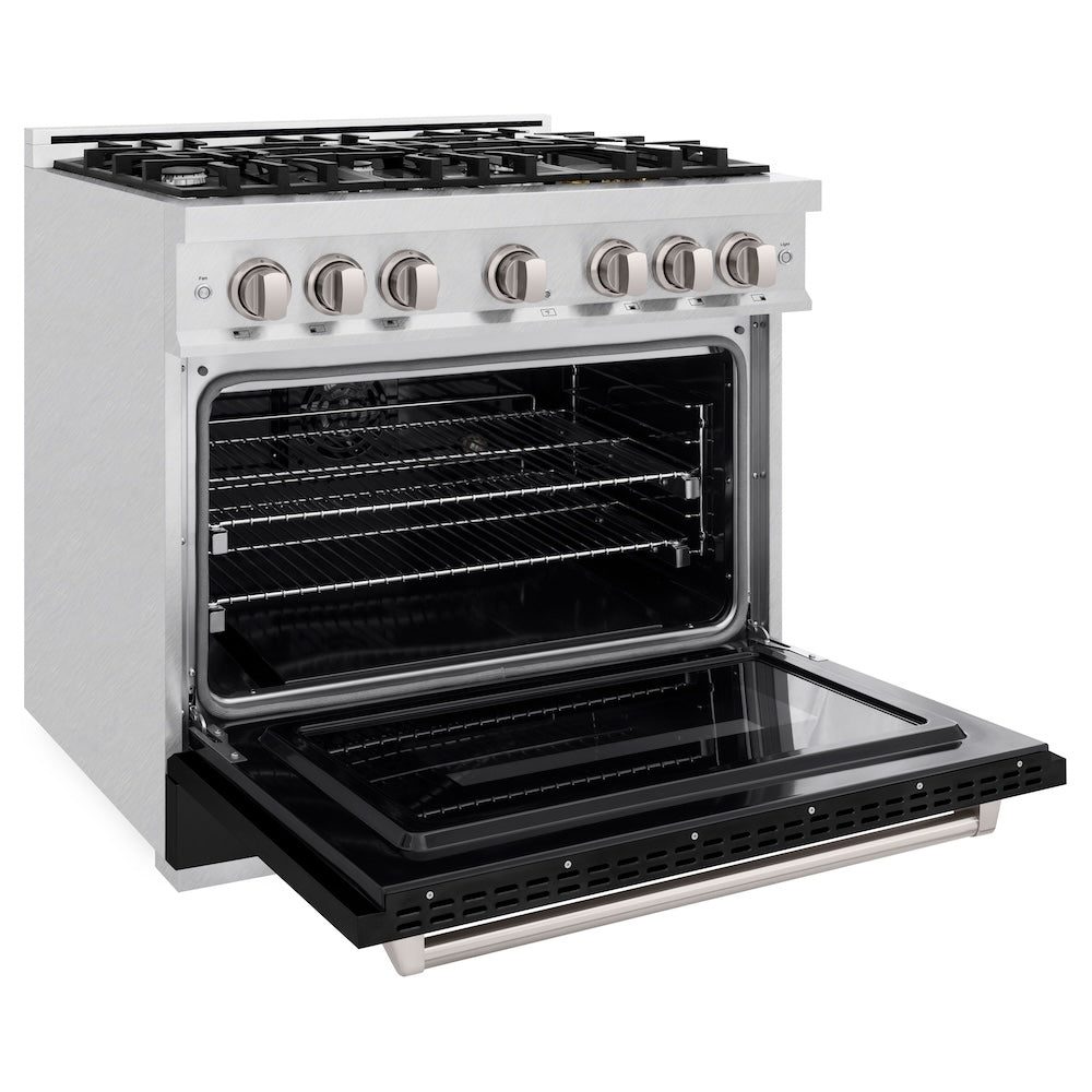 ZLINE 36 in. 5.2 cu. ft. Classic Dual Fuel Range with 6 Burner Gas Cooktop and Electric Convection Oven in DuraSnow® Stainless Steel with Black Matte Door (CDRS-BLM-36) - (CDRSBLM36) -