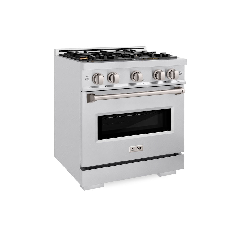 ZLINE 30 in. 4.2 cu. ft. Classic Dual Fuel Range with Gas Cooktop and Electric Convection Oven in DuraSnow® Stainless Steel with 4 Brass Burners (CDRS-BR-30) - (CDRSBR30) -