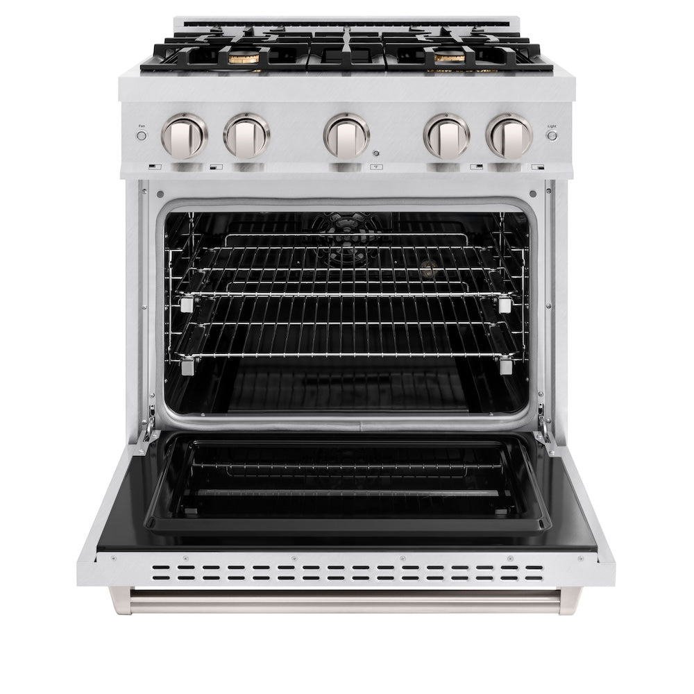 ZLINE 30 in. 4.2 cu. ft. Classic Dual Fuel Range with Gas Cooktop and Electric Convection Oven in DuraSnow® Stainless Steel with 4 Brass Burners (CDRS-BR-30) - (CDRSBR30) -