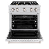 ZLINE 30 in. 4.2 cu. ft. Classic Dual Fuel Range with Gas Cooktop and Electric Convection Oven in DuraSnow® Stainless Steel with 4 Brass Burners (CDRS-BR-30) - (CDRSBR30) -