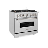 ZLINE 36 in. 5.2 cu. ft. Classic Dual Fuel Range with Gas Cooktop and Electric Convection Oven in DuraSnow® Stainless Steel with 6 Brass Burners (CDRS-BR-36) - (CDRSBR36) -
