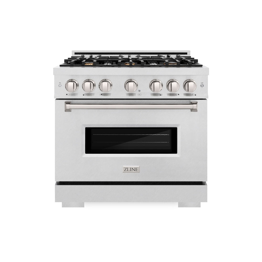 ZLINE 36 in. 5.2 cu. ft. Classic Dual Fuel Range with Gas Cooktop and Electric Convection Oven in DuraSnow® Stainless Steel with 6 Brass Burners (CDRS-BR-36) - (CDRSBR36) -