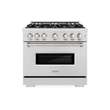 ZLINE 36 in. 5.2 cu. ft. Classic Dual Fuel Range with Gas Cooktop and Electric Convection Oven in DuraSnow® Stainless Steel with 6 Brass Burners (CDRS-BR-36) - (CDRSBR36) -