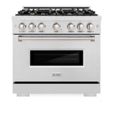 ZLINE 36 in. 5.2 cu. ft. Classic Dual Fuel Range with Gas Cooktop and Electric Convection Oven in DuraSnow® Stainless Steel with 6 Brass Burners (CDRS-BR-36) - (CDRSBR36) -