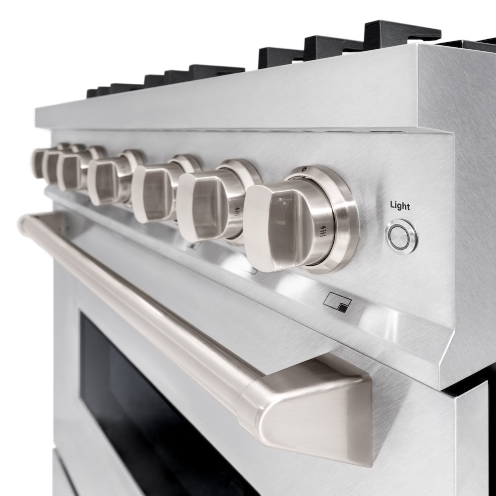 ZLINE 36 in. 5.2 cu. ft. Classic Dual Fuel Range with Gas Cooktop and Electric Convection Oven in DuraSnow® Stainless Steel with 6 Brass Burners (CDRS-BR-36) - (CDRSBR36) -