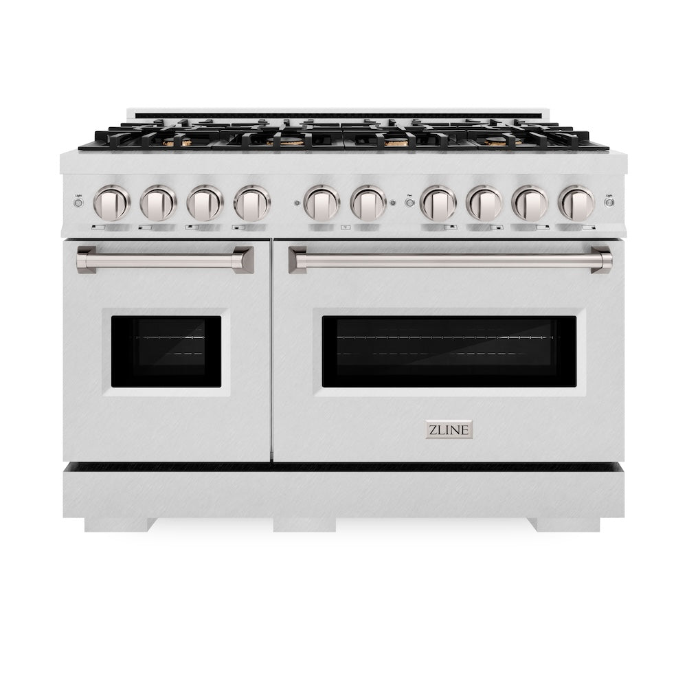 ZLINE 48 in. 6.7 cu. ft. Classic Double Oven Dual Fuel Range in DuraSnow® Stainless Steel with 8 Brass Burners (CDRS-BR-48) - (CDRSBR48) -