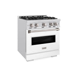 ZLINE 30 in. 4.2 cu. ft. Classic Dual Fuel Range with 4 Burner Gas Cooktop and Electric Convection Oven in DuraSnow® Stainless Steel with White Matte Door (CDRS-WM-30) - (CDRSWM30) -
