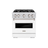 ZLINE 30 in. 4.2 cu. ft. Classic Dual Fuel Range with 4 Burner Gas Cooktop and Electric Convection Oven in DuraSnow® Stainless Steel with White Matte Door (CDRS-WM-30) - (CDRSWM30) -