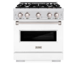ZLINE 30 in. 4.2 cu. ft. Classic Dual Fuel Range with 4 Burner Gas Cooktop and Electric Convection Oven in DuraSnow® Stainless Steel with White Matte Door (CDRS-WM-30) - (CDRSWM30) -