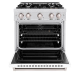 ZLINE 30 in. 4.2 cu. ft. Classic Dual Fuel Range with 4 Burner Gas Cooktop and Electric Convection Oven in DuraSnow® Stainless Steel with White Matte Door (CDRS-WM-30) - (CDRSWM30) -