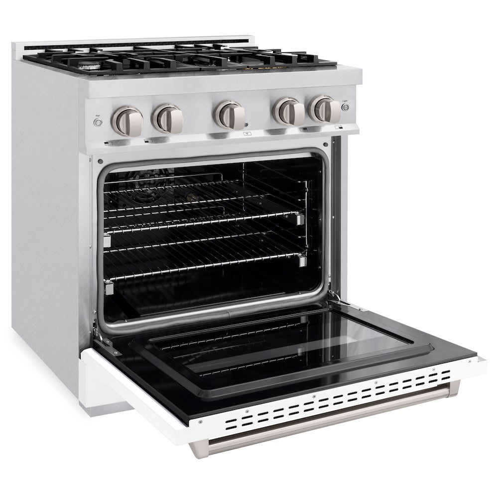 ZLINE 30 in. 4.2 cu. ft. Classic Dual Fuel Range with 4 Burner Gas Cooktop and Electric Convection Oven in DuraSnow® Stainless Steel with White Matte Door (CDRS-WM-30) - (CDRSWM30) -