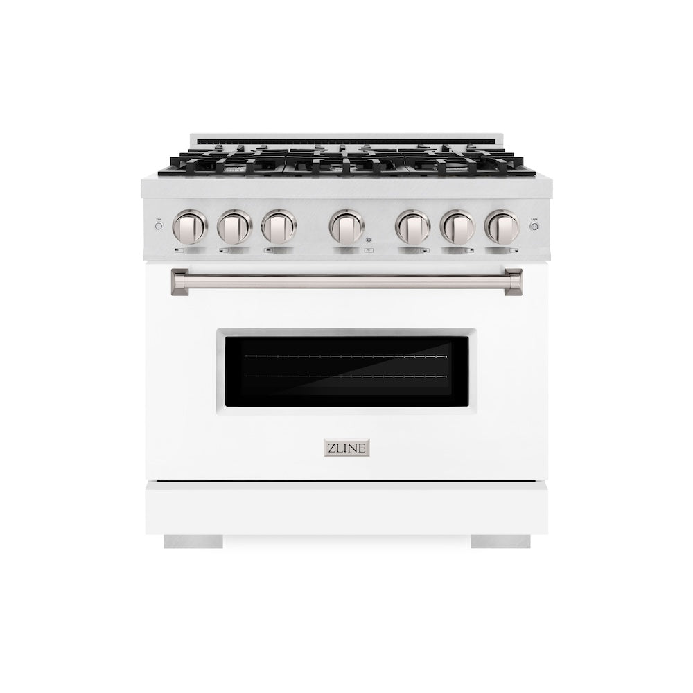 ZLINE 36 in. 5.2 cu. ft. Classic Dual Fuel Range with 6 Burner Gas Cooktop and Electric Convection Oven in DuraSnow® Stainless Steel with White Matte Door (CDRS-WM-36) - (CDRSWM36) -