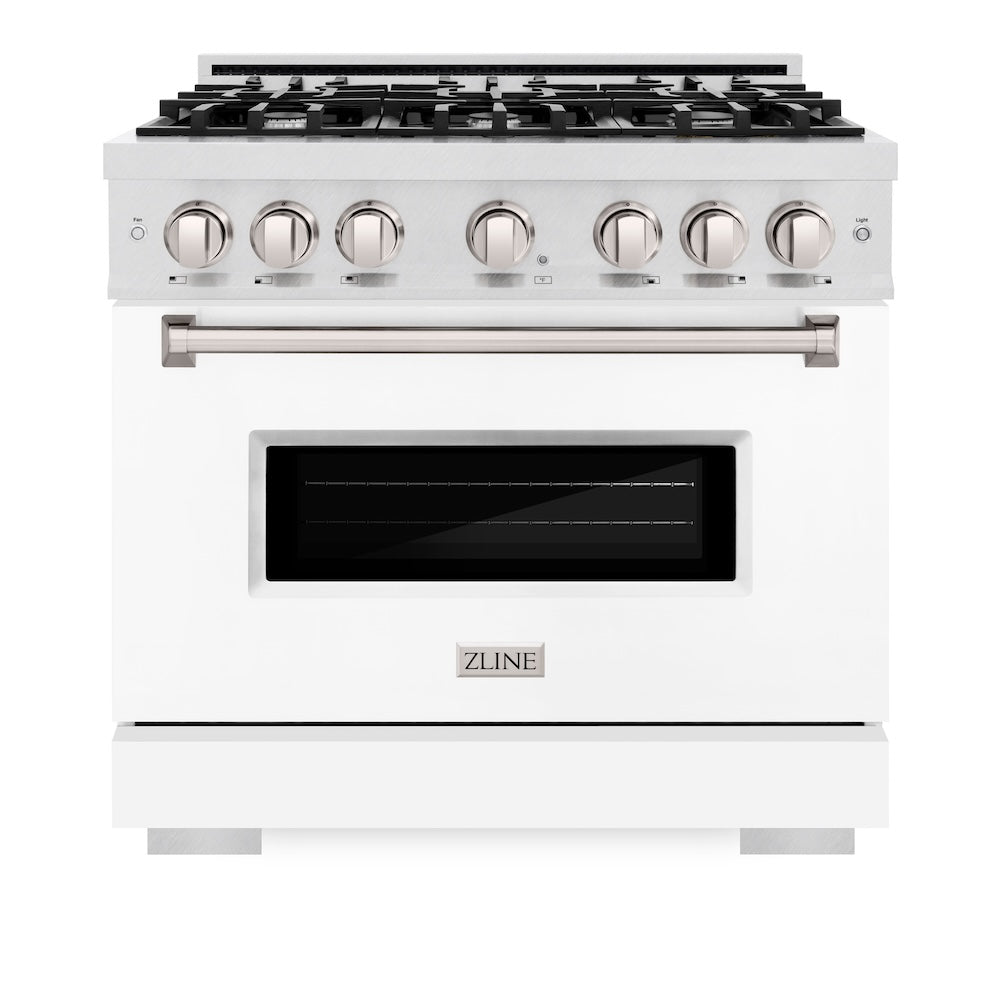 ZLINE 36 in. 5.2 cu. ft. Classic Dual Fuel Range with 6 Burner Gas Cooktop and Electric Convection Oven in DuraSnow® Stainless Steel with White Matte Door (CDRS-WM-36) - (CDRSWM36) -