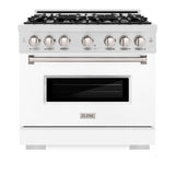 ZLINE 36 in. 5.2 cu. ft. Classic Dual Fuel Range with 6 Burner Gas Cooktop and Electric Convection Oven in DuraSnow® Stainless Steel with White Matte Door (CDRS-WM-36) - (CDRSWM36) -