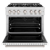 ZLINE 36 in. 5.2 cu. ft. Classic Dual Fuel Range with 6 Burner Gas Cooktop and Electric Convection Oven in DuraSnow® Stainless Steel with White Matte Door (CDRS-WM-36) - (CDRSWM36) -