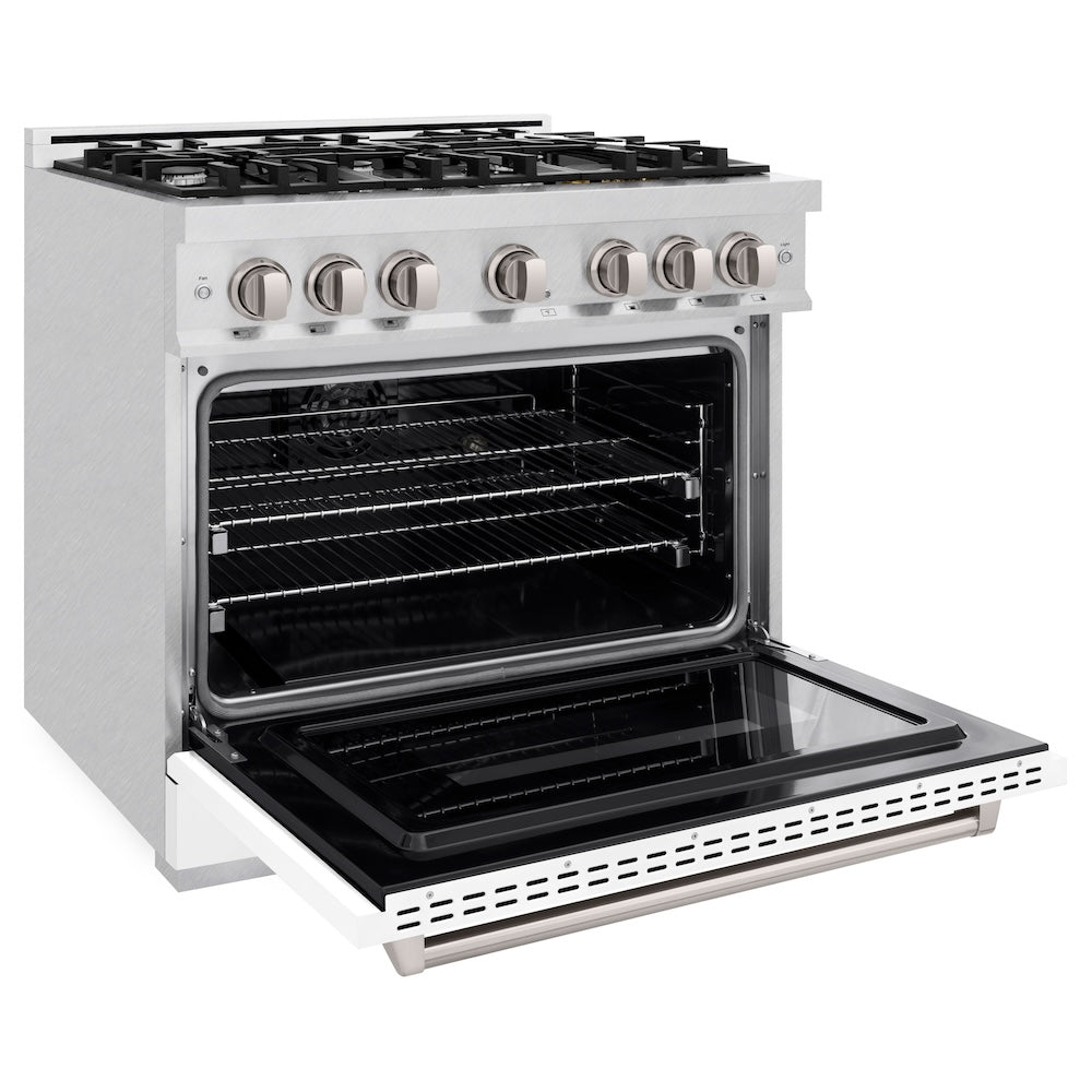 ZLINE 36 in. 5.2 cu. ft. Classic Dual Fuel Range with 6 Burner Gas Cooktop and Electric Convection Oven in DuraSnow® Stainless Steel with White Matte Door (CDRS-WM-36) - (CDRSWM36) -