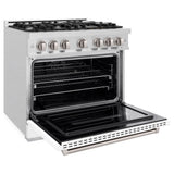 ZLINE 36 in. 5.2 cu. ft. Classic Dual Fuel Range with 6 Burner Gas Cooktop and Electric Convection Oven in DuraSnow® Stainless Steel with White Matte Door (CDRS-WM-36) - (CDRSWM36) -