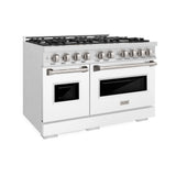 ZLINE 48 in. 6.7 cu. ft. Classic Double Oven Dual Fuel Range with 8 Burner Gas Cooktop in DuraSnow® Stainless Steel with White Matte Doors (CDRS-WM-48) - (CDRSWM48) -