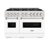 ZLINE 48 in. 6.7 cu. ft. Classic Double Oven Dual Fuel Range with 8 Burner Gas Cooktop in DuraSnow® Stainless Steel with White Matte Doors (CDRS-WM-48) - (CDRSWM48) -