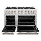 ZLINE 48 in. 6.7 cu. ft. Classic Double Oven Dual Fuel Range with 8 Burner Gas Cooktop in DuraSnow® Stainless Steel with White Matte Doors (CDRS-WM-48) - (CDRSWM48) -