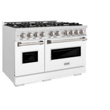 ZLINE 48 in. 6.7 cu. ft. Classic Double Oven Dual Fuel Range with 8 Burner Gas Cooktop in DuraSnow® Stainless Steel with White Matte Doors (CDRS-WM-48) - (CDRSWM48) -