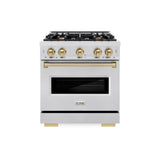 ZLINE Autograph Edition 30 in. 4.2 cu. ft. Classic Dual Fuel Range with 4 Burner Gas Cooktop and Electric Convection Oven in DuraSnow® Stainless Steel with Champagne Bronze Accents (CDRSZ-30-CB) - (CDRSZ30CB) -