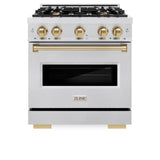ZLINE Autograph Edition 30 in. 4.2 cu. ft. Classic Dual Fuel Range with 4 Burner Gas Cooktop and Electric Convection Oven in DuraSnow® Stainless Steel with Champagne Bronze Accents (CDRSZ-30-CB) - (CDRSZ30CB) -