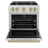 ZLINE Autograph Edition 30 in. 4.2 cu. ft. Classic Dual Fuel Range with 4 Burner Gas Cooktop and Electric Convection Oven in DuraSnow® Stainless Steel with Champagne Bronze Accents (CDRSZ-30-CB) - (CDRSZ30CB) -