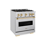 ZLINE Autograph Edition 30 in. 4.2 cu. ft. Classic Dual Fuel Range with 4 Burner Gas Cooktop and Electric Convection Oven in DuraSnow® Stainless Steel with Polished Gold Accents (CDRSZ-30-G) - (CDRSZ30G) -