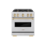 ZLINE Autograph Edition 30 in. 4.2 cu. ft. Classic Dual Fuel Range with 4 Burner Gas Cooktop and Electric Convection Oven in DuraSnow® Stainless Steel with Polished Gold Accents (CDRSZ-30-G) - (CDRSZ30G) -