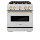 ZLINE Autograph Edition 30 in. 4.2 cu. ft. Classic Dual Fuel Range with 4 Burner Gas Cooktop and Electric Convection Oven in DuraSnow® Stainless Steel with Polished Gold Accents (CDRSZ-30-G) - (CDRSZ30G) -