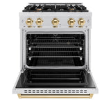 ZLINE Autograph Edition 30 in. 4.2 cu. ft. Classic Dual Fuel Range with 4 Burner Gas Cooktop and Electric Convection Oven in DuraSnow® Stainless Steel with Polished Gold Accents (CDRSZ-30-G) - (CDRSZ30G) -