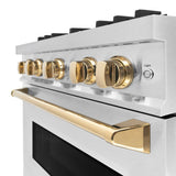 ZLINE Autograph Edition 30 in. 4.2 cu. ft. Classic Dual Fuel Range with 4 Burner Gas Cooktop and Electric Convection Oven in DuraSnow® Stainless Steel with Polished Gold Accents (CDRSZ-30-G) - (CDRSZ30G) -