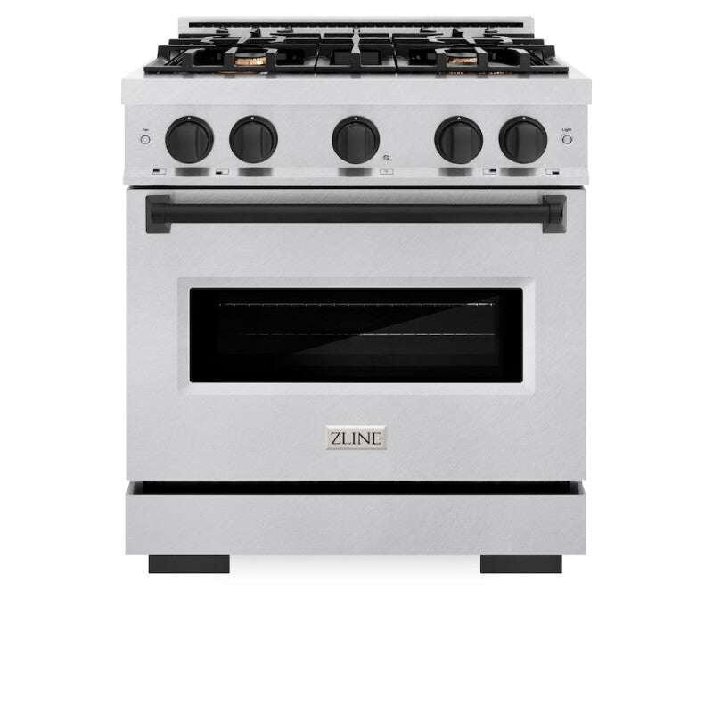 ZLINE Autograph Edition 30 in. 4.2 cu. ft. Classic Dual Fuel Range with 4 Burner Gas Cooktop and Electric Convection Oven in DuraSnow® Stainless Steel with Matte Black Accents (CDRSZ-30-MB) - (CDRSZ30MB) -
