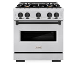 ZLINE Autograph Edition 30 in. 4.2 cu. ft. Classic Dual Fuel Range with 4 Burner Gas Cooktop and Electric Convection Oven in DuraSnow® Stainless Steel with Matte Black Accents (CDRSZ-30-MB) - (CDRSZ30MB) -